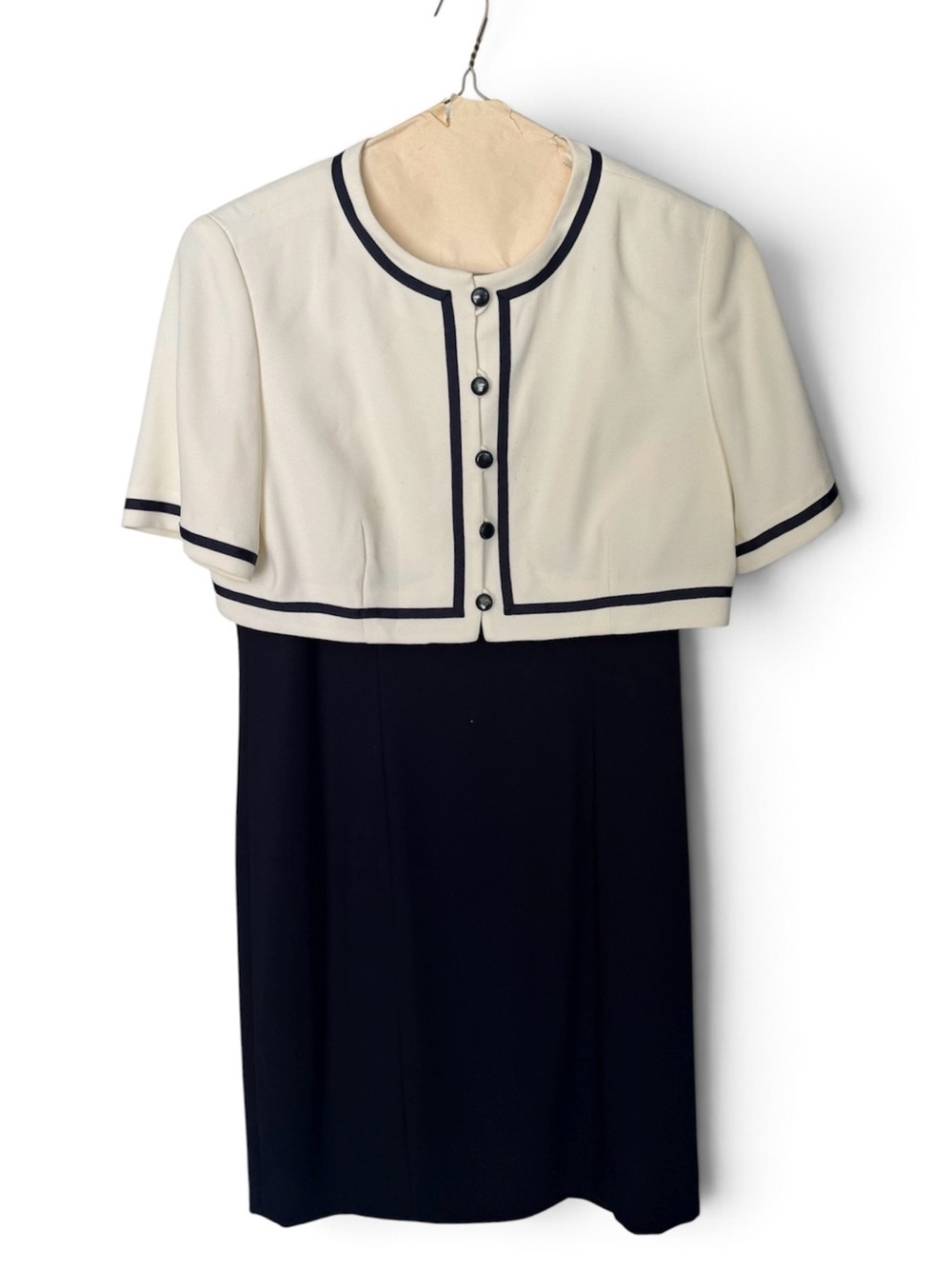 Classic Black Midi Dress with Cream Cropped Jacket